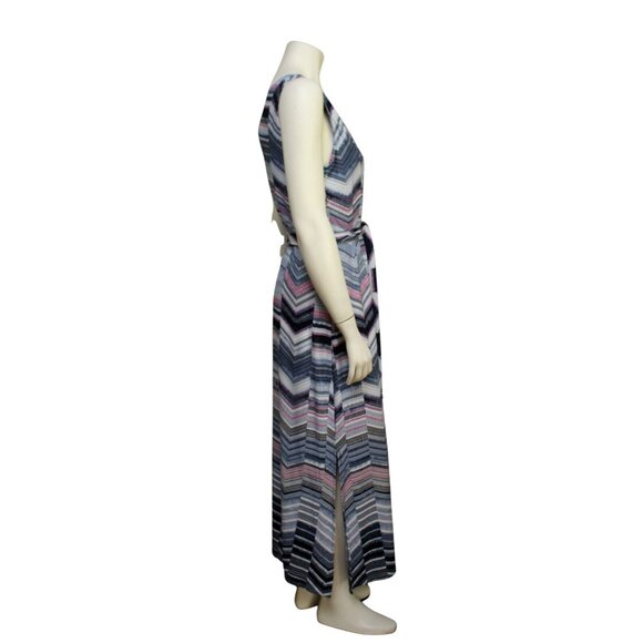 Chico's Cool-Toned Blue Chevron Striped Belted Knit Maxi Dress Size 2 Fits Large - Picture 4 of 7